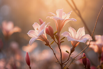 Pink Flower with beautiful sunlight.	