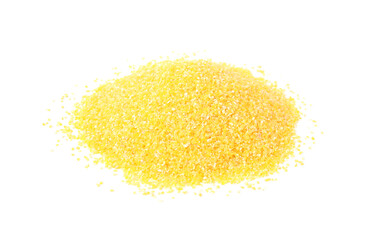 Pile of raw cornmeal isolated on white