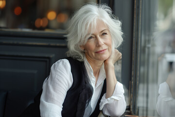 Portrait of a woman in a café