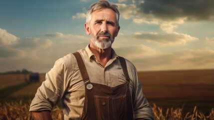 Portrait of a farmer against he backdrop of his agricultural field