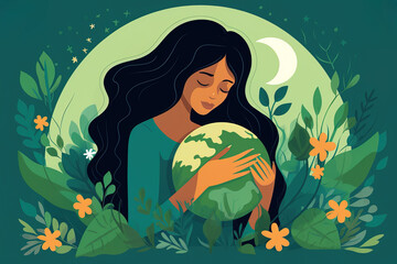 illustration of a woman embracing the planet