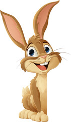 The Easter bunny or other fun rabbit cartoon character peeking around sign illustration
