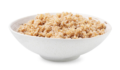 Tasty wheat porridge in bowl isolated on white