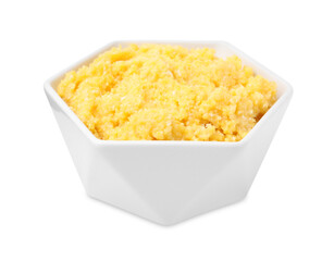 Cooked cornmeal in bowl isolated on white