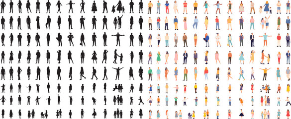 silhouette people standing, collection on white background vector - obrazy, fototapety, plakaty