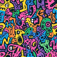 Obraz na płótnie Canvas Vibrant Funky Doodles Abstract Seamless Pattern Design.