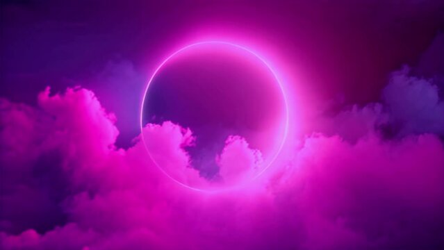 Multi-colored cloud rotates around a neon circle animation.