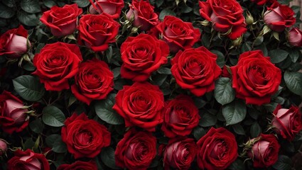 Fototapeta premium bouquet of red roses, valentine day, romantic background.