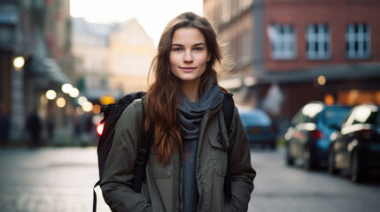 Fototapeta premium Portrait of a female student standing on the street