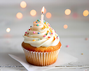 birthday cupcake with candle, cupcake with candle,Sweet Temptations: Indulge in Irresistible Cupcake Magic
