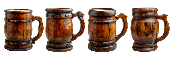 wooden beer mug isolated on transparent background ,generative ai