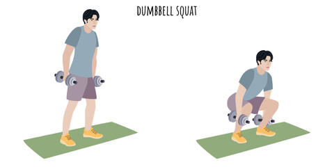 Asian young man doing dumbbell squat exercise