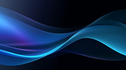 N&eacute;on effet flou, vague en mouvement, bleu sur fond noir. Pour conception et cr&eacute;ation graphique, banni&egrave;re.