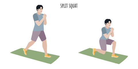 Asian young man doing split squat exercise