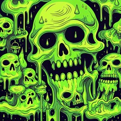 green and black pattern with skulls