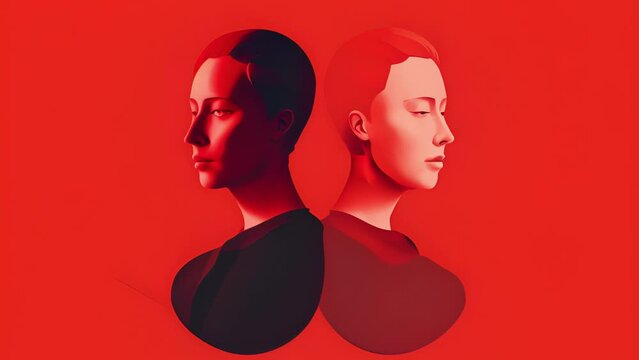 A person is depicted as a figure with two heads representing the confusion and dissonance that comes from somatic Psychology art concept.