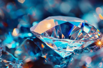 Photo of a single cut diamond on a piece of coal against a plain background.
