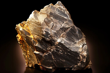 Anthophyllite is a rare precious natural stone on a black background. AI generated. Header banner mockup with space.