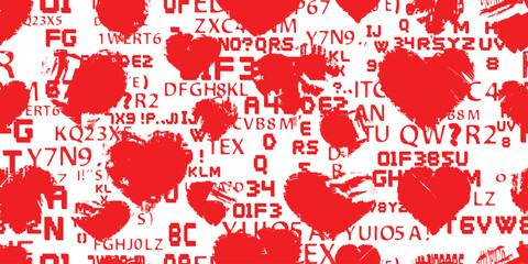 Vector Illustration. Seamless Pattern . Vintage Heart Background. Abstract endless pattern with grunge hearts. 