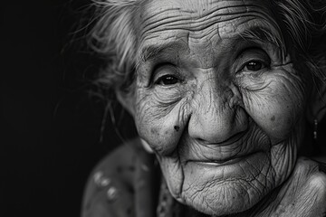 image of an elderly woman with a slight smile, black and white