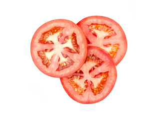 Slices of tomato isolated on white background