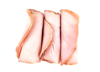 Pork ham sliced on white background.