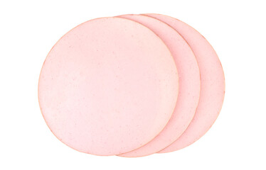 Sliced boiled ham sausage isolated on white background