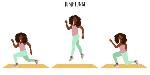 Young woman doing jump lunge exercise