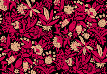 Abstract Digital Hand Drawn Seamless Floral Pattern Background. Ready for print allover flower textile design and texture.