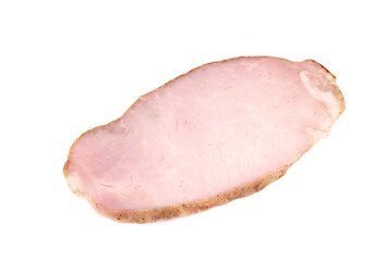 Pork ham sliced on white background.