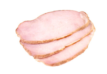 Pork ham sliced on white background.