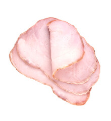 Pork ham sliced on white background.