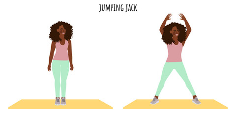 Young woman doing jumping jack exercise
