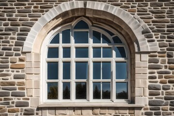 Window / Beautiful arched window on a stone facade white view