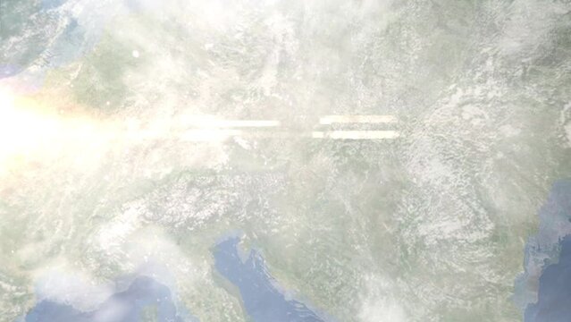 Zoom in from space and focus on Tulln, Austria. 3D Animation. Background for travel intro. Elements of this image furnished by NASA.