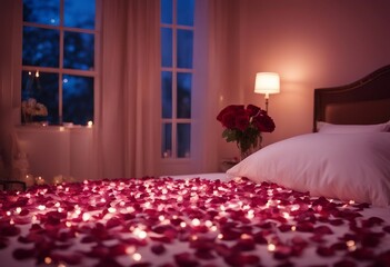 Romantic Rose Petal Trail in a Twilight Bedroom