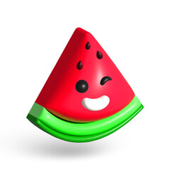 Fruit 3d Cartoon. Slice Watermelon Icon Isolated on a White Background. Sweet Summer Fruit with Seeds. Design Element.