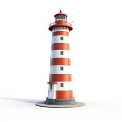 Red and white lighthouse isolated on white background.