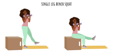 Young woman doing single leg bench squat exercise