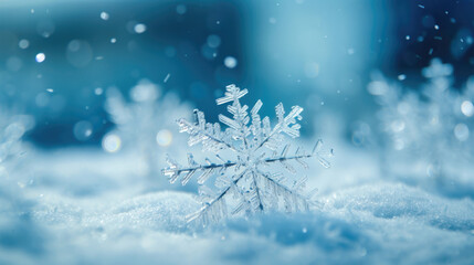 Fototapeta na wymiar Winter's Elegance: Detailed Shots of Snowflakes in the First Snowfall