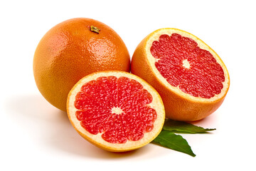 Pink ripe grapefruit, isolated on white background.