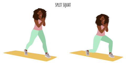 Young woman doing split squat exercise