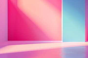 Empty pink and blue room interior with window shadow. Abstract studio background template for product presentation and display.