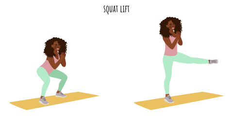 Young woman doing squat lift exercise