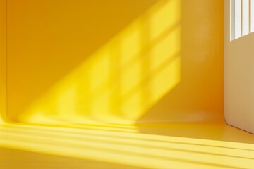 Empty yellow room interior with window shadow. Abstract studio background template for product presentation and display.