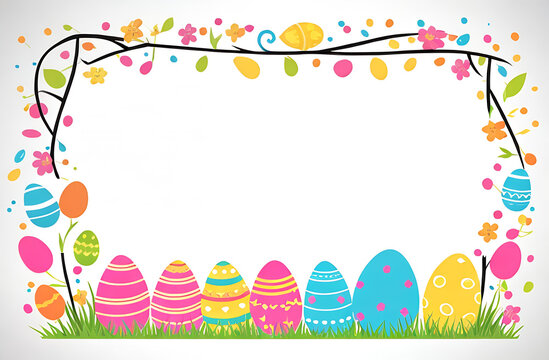 Banner easter frame with flowers and colored eggs