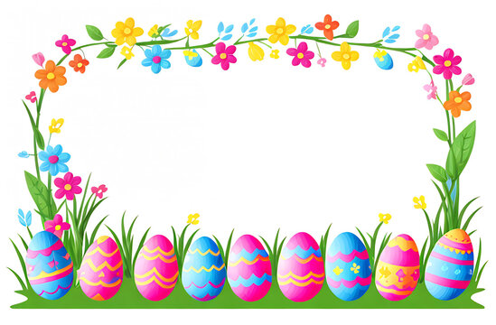 Banner easter frame with flowers and colored eggs
