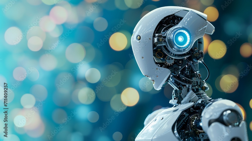 Aufkleber ai robot on dark blur background with copy space for text.