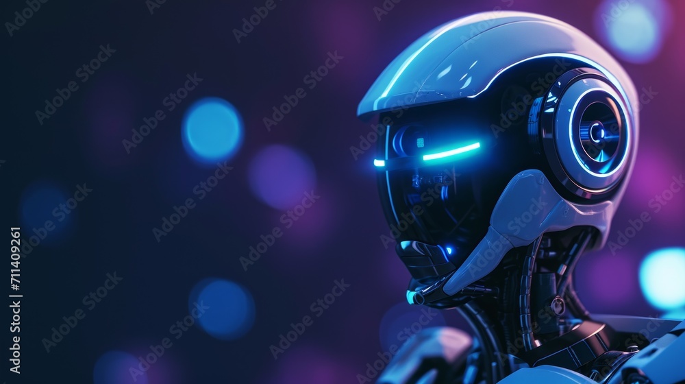 Aufkleber ai robot on dark blur background with copy space for text.