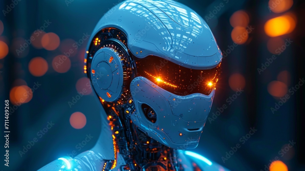 Aufkleber ai robot on dark blur background with copy space for text.